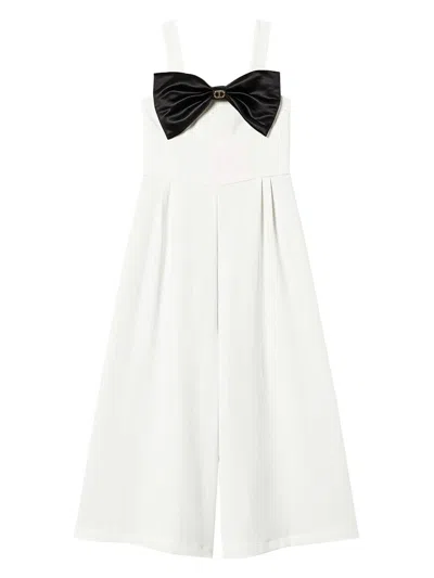 Twinset Kids' Bow-detail Crepe Jumpsuit In White