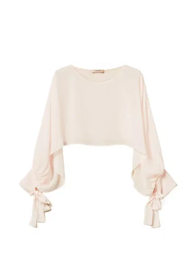 Twinset Bow-detail Cropped Blouse In Pink