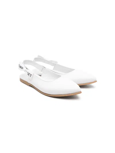 Twinset Kids' Bow-detail Leather Ballerina Shoes In White