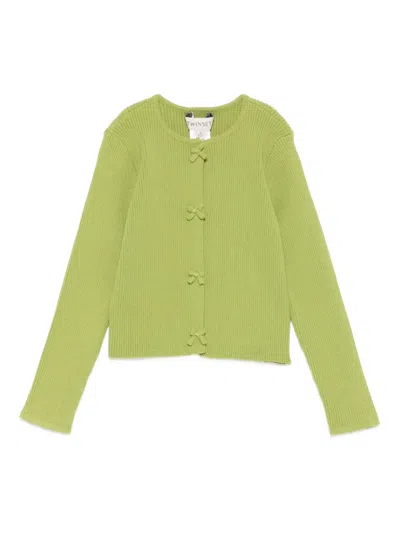 Twinset Kids' Bow-detail Ribbed Cardigan In Green
