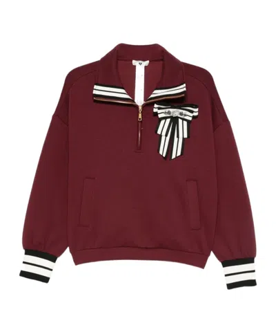 TWINSET BOW-DETAIL SHORT-ZIP SWEATSHIRT