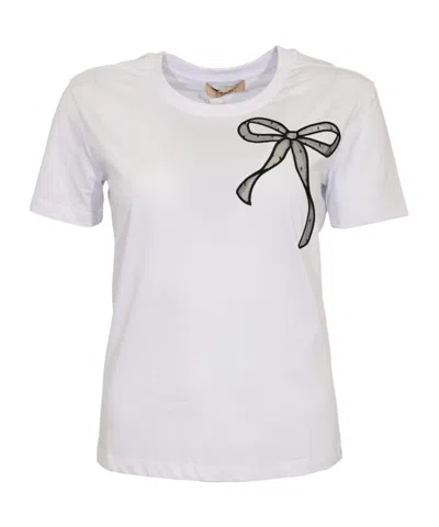 Twinset Bow Detailed Short-sleeved T-shirt In White