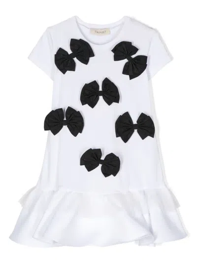 Twinset Kids' Bow-detailing Peplum Dress In White