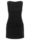 Twinset Black Crewneck Mini Dress With Bow Detail On The Front And Logo Plaque On The Rear In Tech Fabric St In Black