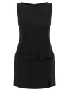 Twinset Black Crewneck Mini Dress With Bow Detail On The Front And Logo Plaque On The Rear In Tech Fabric St In Black