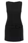 Twinset Black Crewneck Mini Dress With Bow Detail On The Front And Logo Plaque On The Rear In Tech Fabric St In Black