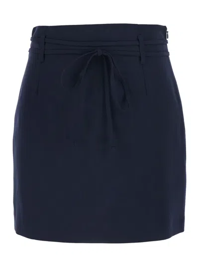 Twinset High-waisted Pencil Mini Skirt With Belt And Side Zip In Blue