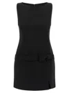Twinset Black Crewneck Mini Dress With Bow Detail On The Front And Logo Plaque On The Rear In Tech Fabric St In Black