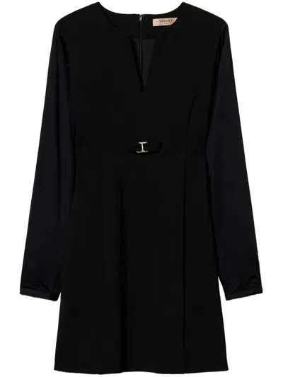 Twinset Bow Oval T Mini Dress In Black