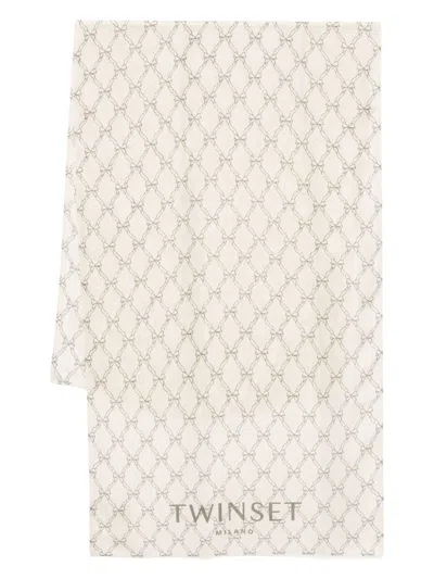 Twinset Bow-print Scarf In Neutrals