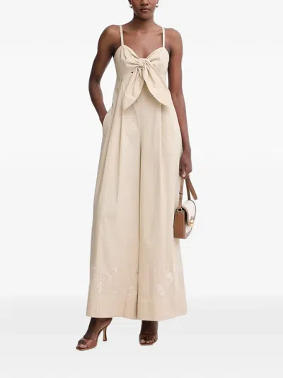 Twinset Bow-detail Embroidered Jumpsuit In Neutral