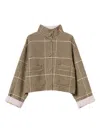 Twinset Boxy Cropped Jacket With Checked Pattern In Brown