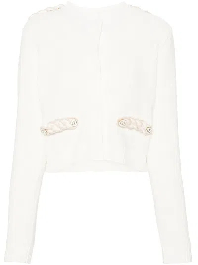 Twinset Braid-trim Chunky-knit Cardigan In White