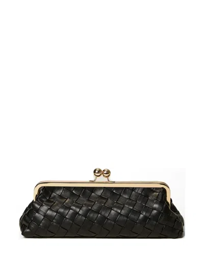 Twinset Braided-pattern Clutch Bag In Black