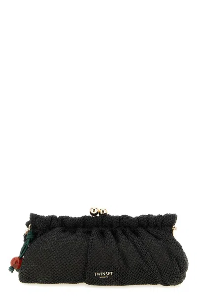 Twinset Braided Raffia Clutch In Black