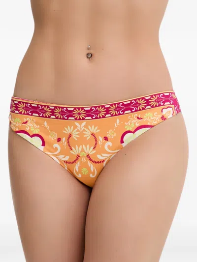 Twinset Brazilian Floral-print Bikini Bottoms In Orange