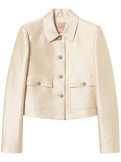 Twinset Brocade Jacquard Cropped Jacket In Nude