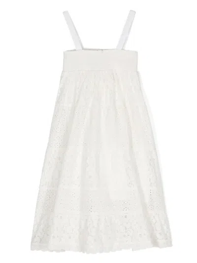 Twinset Kids' Broderie Anglaise Laced Midi Dress In White