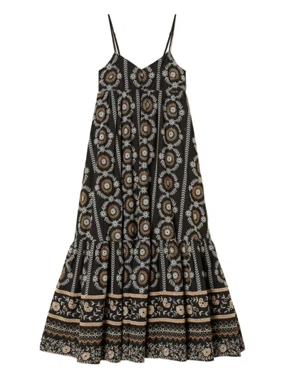 Twinset Broderie-anglaise Maxi Dress In Black