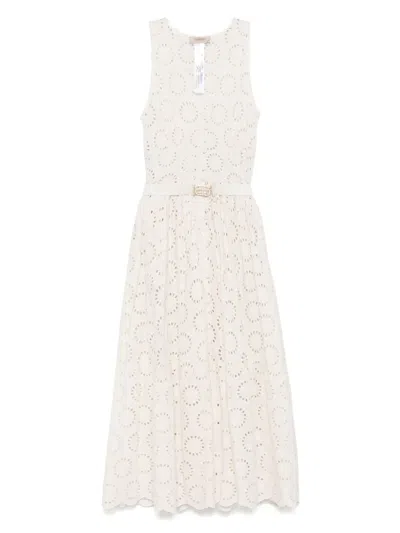 Twinset Broderie-anglaise Maxi Dress In Nude