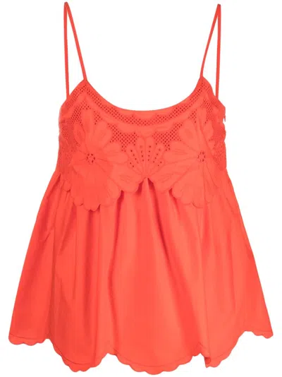 Twinset Broderie Anglaise Poplin Top In Orange