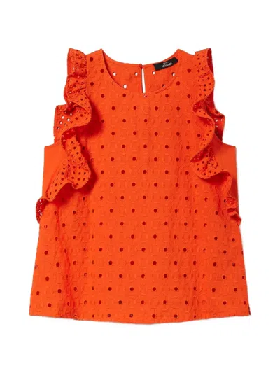 Twinset Broderie Anglaise Ruffled Top In Orange