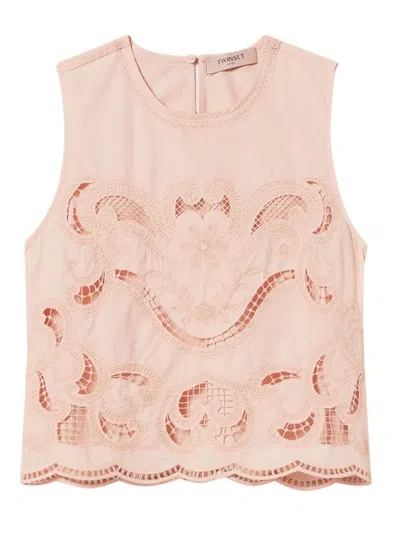 Twinset Broderie-anglaise Sleeveless Top In Pink