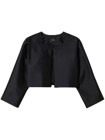Twinset Broderie Anglaise Twill Jacket In Black