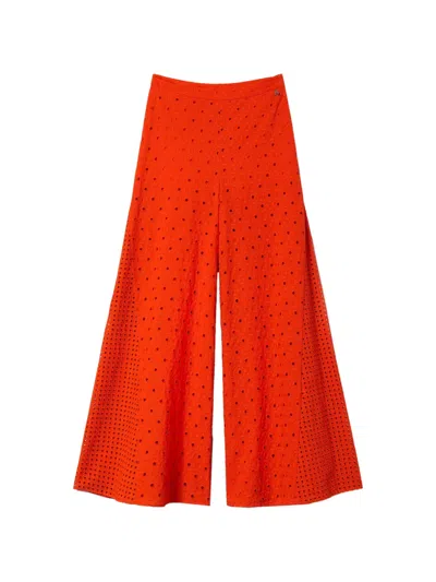 Twinset Broderie Palazzo Trousers In Orange