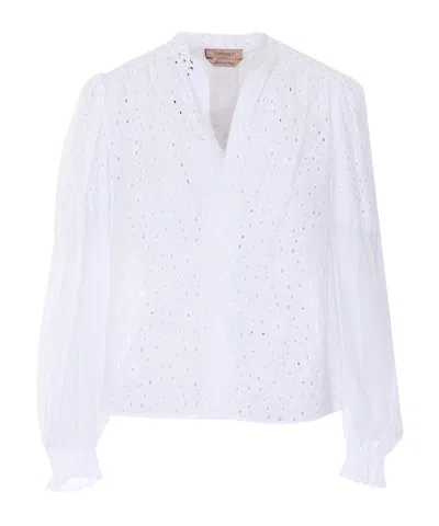 Twinset V-neck Embroidered Shirt In Gray