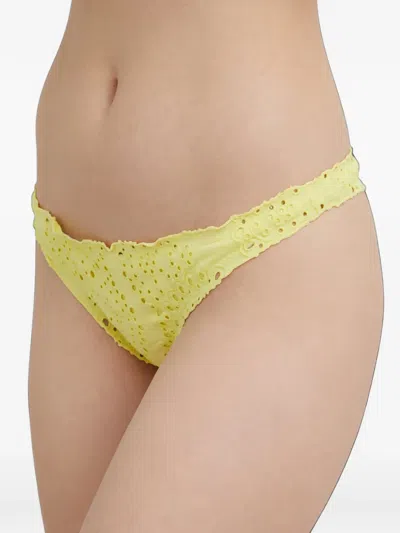 Twinset Broderie-anglaise Bikini Bottoms In Yellow