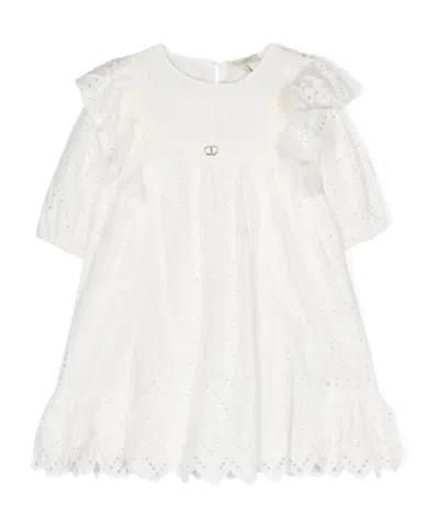 Twinset Kids' Broderie-anglaise Ruffled-detail Dress In White