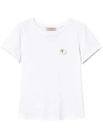 Twinset Brooch-detail T-shirt In Bianco Ottico