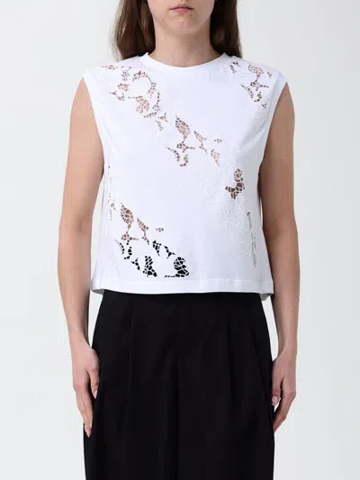 Twinset Intricate Floral Lace Cropped Top In White