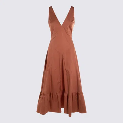 Twinset Brown Cotton Midi Dress In Amber Brown