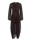 Twinset Brown Dress With V-neck And Knitted Design With All-over Embroidery