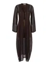 Twinset Brown Dress With V-neck And Knitted Design With All-over Embroidery