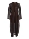 Shop Twinset Brown Dress With V-neck And Knitted Design With All-over Embroidery In Fabric Woman
