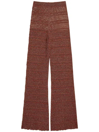 TWINSET BROWN EMBROIDERED TROUSERS