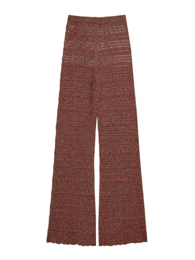 Twinset Brown Embroidered Trousers In Burgundy