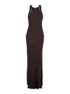 Twinset Brown Halterneck Long Dress With Lace Embellishment On The Rear In Viscose Woman In Brown