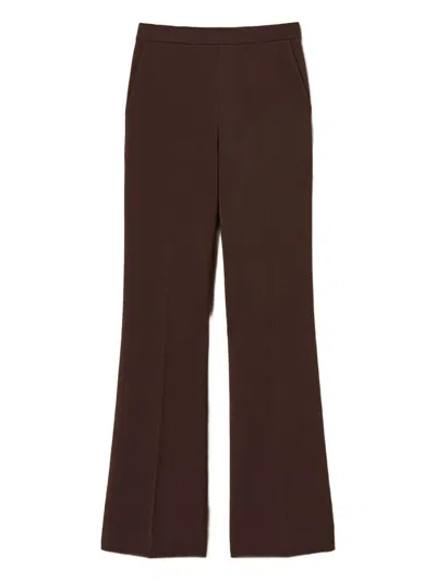 TWINSET BROWN HIGH-WAISTED FLARED TROUSERS TWINSET