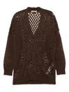 Twinset Open-knit Brown Mohair And Wool Blend Cardigan In Brown