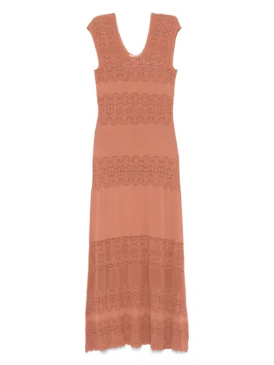 TWINSET BROWN LACE MAXI DRESS
