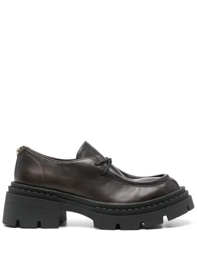 Twinset Brown Lace-up Loafers With Distinctive Design