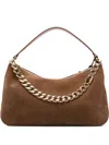 Twinset Twin-set Curved Suede Crossbody Bag With Chain Strap In Brown