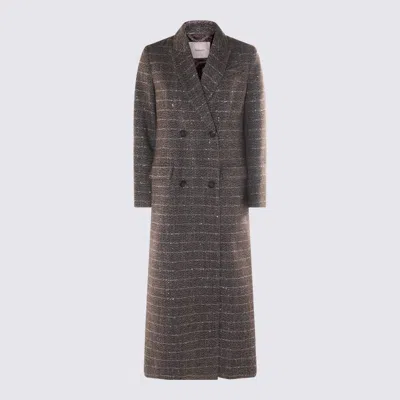 Twinset Brown Maxi Coat In Gray