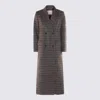Twinset Herringbone Double-breasted Coat In Gray