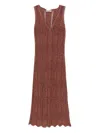 Twinset Brown Sleeveless Long Dress With V Neck And Logo Plaque On The Rear In Viscose Blend Woman In Brown