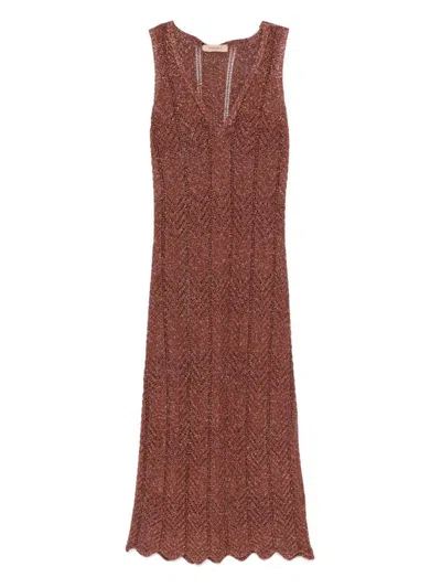 Twinset Brown Midi Dress With Lurex-effect